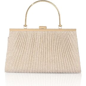Evening Bag for Women Sparkly Handbag with Chain, Women's Shoulder Bag Pleated Clutch Purse for Wedding, Prom, Party