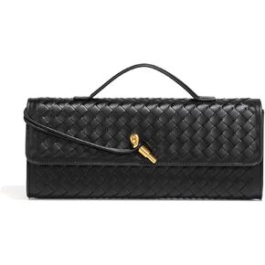 Evening Woven Handbag for Women PU Leather Clutch Purses Removable Strap Shoulder Bag Fashion Crossbody Tote Bag