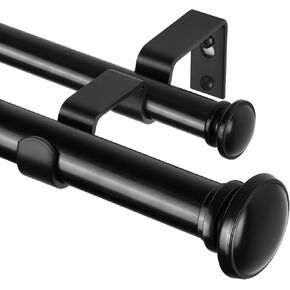 TONIAL 1 Inch Double Curtain Rods 72 to 144 Inch (6 to 12 ft), Heavy Duty Decorative Drapery Rod for Windows 69 to 140 Inch (5.75 to 11.7 ft) with Small Cap Finial, Black