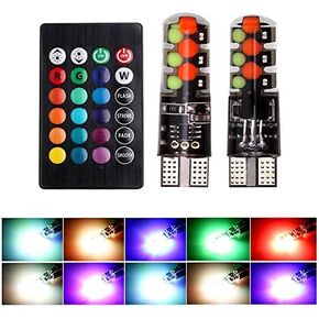 Car T10 RGB LED Bulb Width Light with Remote Control W5W 194 168 2825 Strobe Light 16 Colors COB Wedge for Car Interior Map Dome Door License Plate Light Reading Trunk Lights (4PCS)