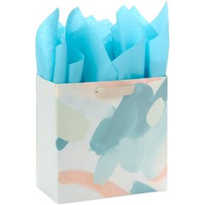 Hallmark Signature Studio 7" Medium Square Gift Bag with Tissue Paper (Coral, Blush Pink, Gold Stripes) for Birthdays, Bridal Showers, Weddings, Baby Showers, Galentines