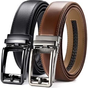 CHAOREN Ratchet Belts for Men 2 Pack - Mens Leather Belt 1 3/8" for Dress and Casual - Micro Adjustable Belt Fit Everywhere