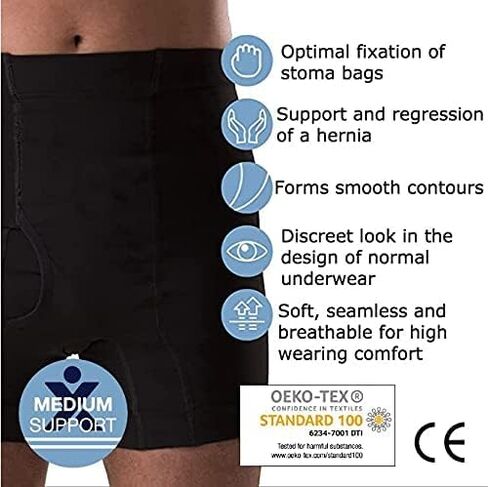 Regular Male Boxer Low for Medium Ostomy and Hernia Support (Black, L) | Seamless Ostomy & Hernia Briefs for Men | Comfortable Ostomy & Hernia Support Underwear | Colostomy Support Garment in Saudi Arabia