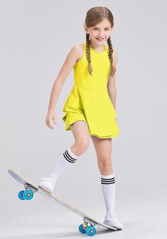 Kids Girls Tennis Golf Dress Outfit Sleeveless Dress with Shorts Pockets 2 Piece Sport Athletic Sets in Saudi Arabia