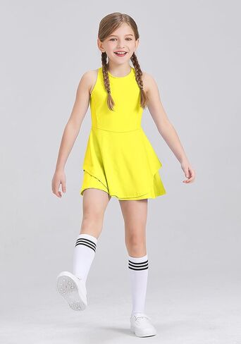Kids Girls Tennis Golf Dress Outfit Sleeveless Dress with Shorts Pockets 2 Piece Sport Athletic Sets in Saudi Arabia