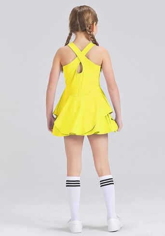 Kids Girls Tennis Golf Dress Outfit Sleeveless Dress with Shorts Pockets 2 Piece Sport Athletic Sets in Saudi Arabia