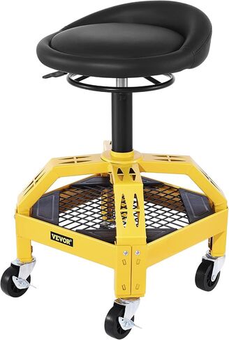 VEVOR Rolling Garage Stool, 300LBS Capacity, Adjustable Height from 24 in to 28.7 in, Mechanic Seat with 360-degree Swivel Wheels and Tool Tray, for Workshop, Auto Repair Shop, Yellow in Kuwait
