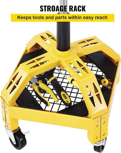 VEVOR Rolling Garage Stool, 300LBS Capacity, Adjustable Height from 24 in to 28.7 in, Mechanic Seat with 360-degree Swivel Wheels and Tool Tray, for Workshop, Auto Repair Shop, Yellow in Kuwait
