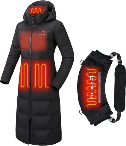 Venustas Women's Maxi-Length Recycled Heated Down Jacket Heated Hand Warmer Pouch, up to 15-Hour Runtime in Saudi Arabia