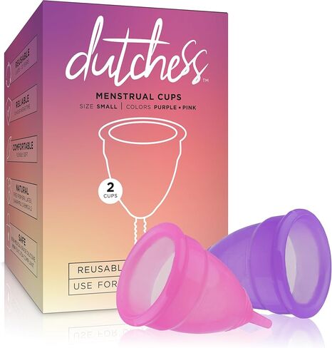Dutchess Menstrual Cup - Reusable, Soft, Medical-Grade Silicone Period Cups - Easy to Clean Tampon and Pad Alternative, Pink & Purple, Small, Pack of 2 in Saudi Arabia