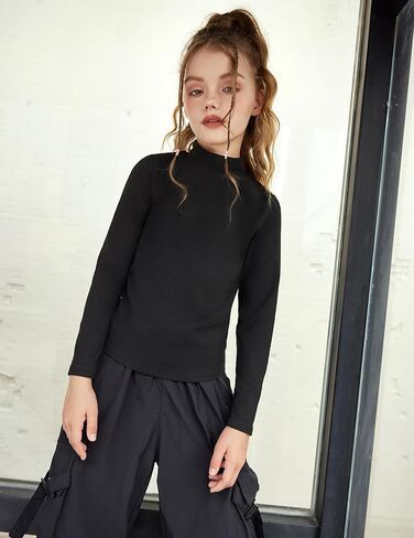 Arshiner Girls 2 Pack Mock Turtleneck Long Sleeve Shirts Slim Fit Casual Trendy Soft Base Layer Top Tee in Kuwait