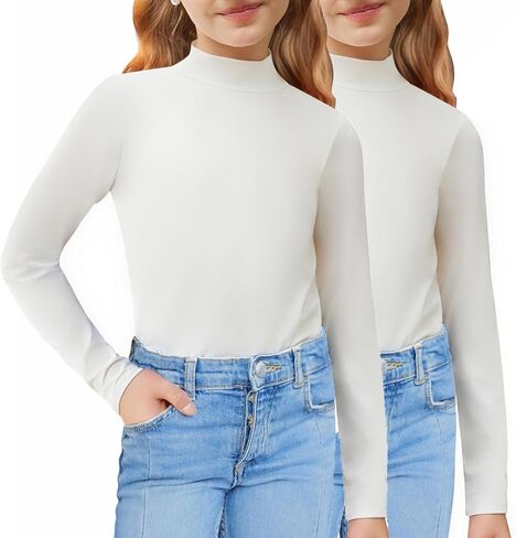 Arshiner Girls 2 Pack Mock Turtleneck Long Sleeve Shirts Slim Fit Casual Trendy Soft Base Layer Top Tee in Kuwait
