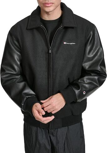 Champion Mens Letterman Varsity Bomber Zipper Closure Jacket With Faux Leather Sleeves in Saudi Arabia