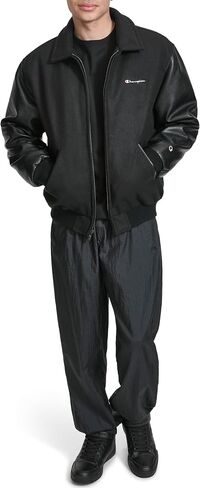 Champion Mens Letterman Varsity Bomber Zipper Closure Jacket With Faux Leather Sleeves in Saudi Arabia