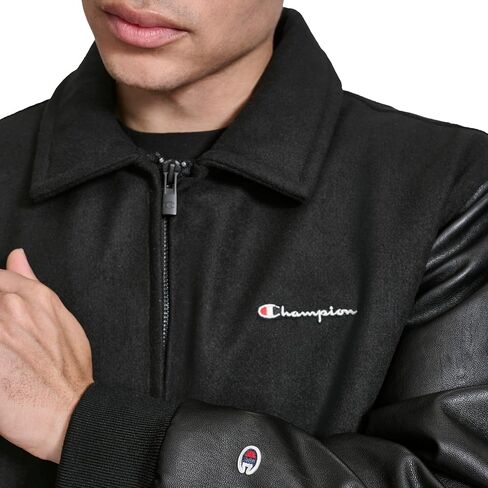 Champion Mens Letterman Varsity Bomber Zipper Closure Jacket With Faux Leather Sleeves in Saudi Arabia