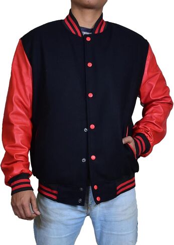 Mens Hotline Miami Varsity Letterman Fashion Wool Bomber Slim Fit Casual Warm Boys College Baseball Jacket in Kuwait