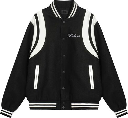 Men's Color Block Leather Letter Graphic Varsity Jackets Letterman Baseball Bomber Jackets Unisex Streetwear Coats in Saudi Arabia