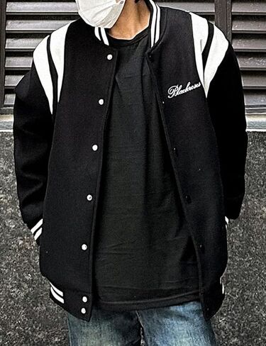 Men's Color Block Leather Letter Graphic Varsity Jackets Letterman Baseball Bomber Jackets Unisex Streetwear Coats in Saudi Arabia