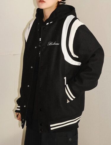 Men's Color Block Leather Letter Graphic Varsity Jackets Letterman Baseball Bomber Jackets Unisex Streetwear Coats in Saudi Arabia