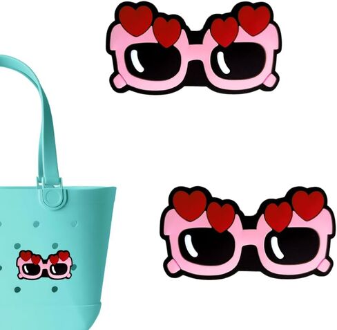 Heart Glasses Charms Compatible with All Bogg Bags - Set of 2 PVC Rubber Inserts, Beach Bag Decorations for Girls and Women in Saudi Arabia