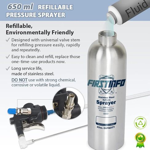 FIRSTINFO A1635 Patented Max. Pressure 110 psi 650ml Aluminum Canister Aerosol Refillable Fluid Storage Spray Can/Pneumatic Compressed Air Sprayer in Saudi Arabia