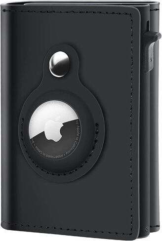 GAOCHALE AirTag Wallet Genuine Leather Air Tag Wallet RFID Technology Credit Card Holder with Minimalist Wallet for Men for Apple AirTag (No Airtag Included)(Black) in Kuwait