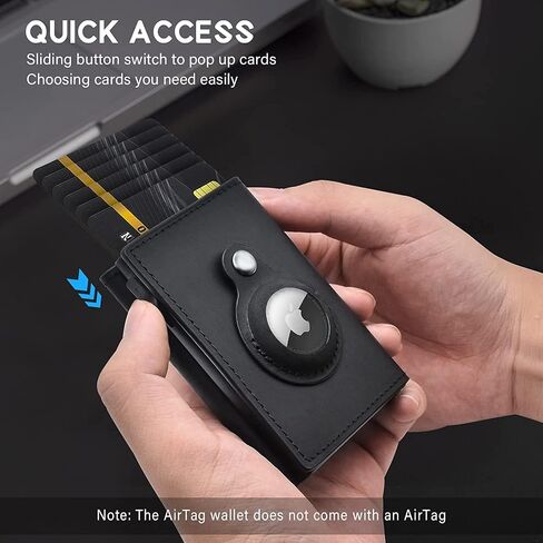 GAOCHALE AirTag Wallet Genuine Leather Air Tag Wallet RFID Technology Credit Card Holder with Minimalist Wallet for Men for Apple AirTag (No Airtag Included)(Black) in Kuwait