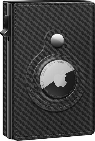GAOCHALE AirTag Wallet Genuine Leather Air Tag Wallet RFID Technology Credit Card Holder with Minimalist Wallet for Men for Apple AirTag (No Airtag Included)(Black) in Kuwait