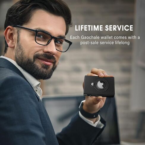 GAOCHALE AirTag Wallet Genuine Leather Air Tag Wallet RFID Technology Credit Card Holder with Minimalist Wallet for Men for Apple AirTag (No Airtag Included)(Black) in Kuwait