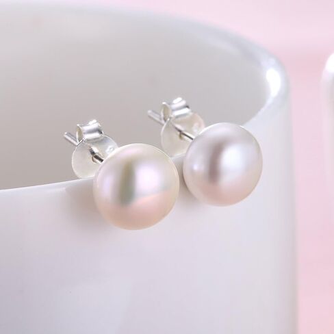 ALYC Pearl Earrings Freshwater Pearl White Button Stud Earrings with 925 Sterling Silver for Women in Saudi Arabia