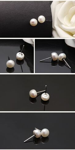 ALYC Pearl Earrings Freshwater Pearl White Button Stud Earrings with 925 Sterling Silver for Women in Saudi Arabia