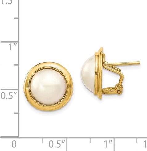الأبيض مثقف مابي لؤلؤة أوميغا العودة الاقراط من الذهب الأصفر 14k حقيقية in Saudi Arabia
