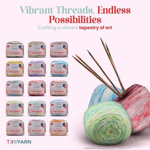 Troyarn Royal Batik (3- حزمة شلات) غزل متدرج بألوان قوس قزح، غزل ناعم للكروشيه والحياكة٪ 100 أكريليك مضاد للوبر 3x140 جرام (3x383 ياردة) (10613) in Saudi Arabia
