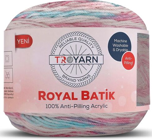 Troyarn Royal Batik (3- حزمة شلات) غزل متدرج بألوان قوس قزح، غزل ناعم للكروشيه والحياكة٪ 100 أكريليك مضاد للوبر 3x140 جرام (3x383 ياردة) (10613) in Saudi Arabia