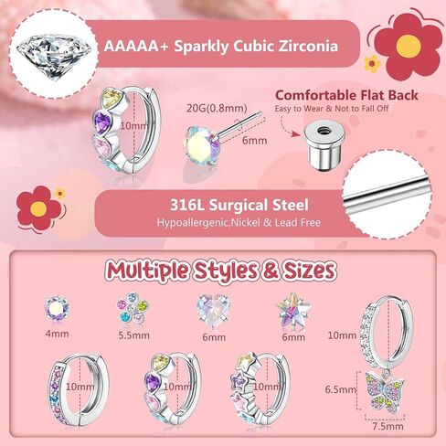 Jstyle Hypoallergenic Earrings for Girls Women Surgical Stainless Steel Hoop Earrings for Sensitive Ears Screw Back Stud Earrings Set Cute Girls Toddler Earrings Kids Earrings Jewelry for Teen Girls in Kuwait