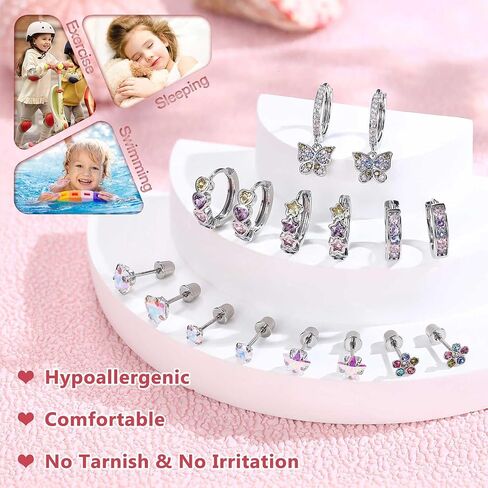 Jstyle Hypoallergenic Earrings for Girls Women Surgical Stainless Steel Hoop Earrings for Sensitive Ears Screw Back Stud Earrings Set Cute Girls Toddler Earrings Kids Earrings Jewelry for Teen Girls in Kuwait