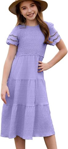 blibean Girls Embroidery Short Sleeve Textured Dresses Size 6-15 Years in Saudi Arabia