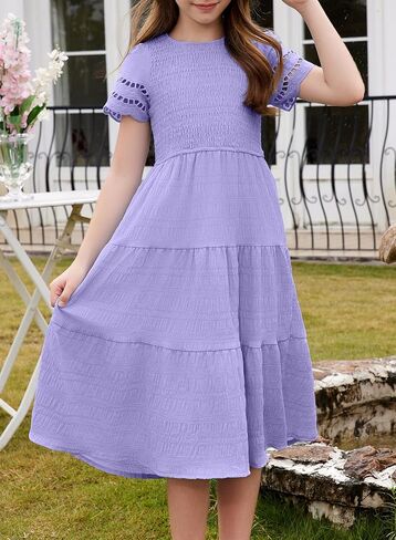 blibean Girls Embroidery Short Sleeve Textured Dresses Size 6-15 Years in Saudi Arabia