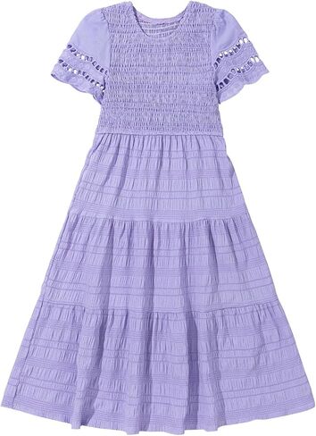 blibean Girls Embroidery Short Sleeve Textured Dresses Size 6-15 Years in Saudi Arabia
