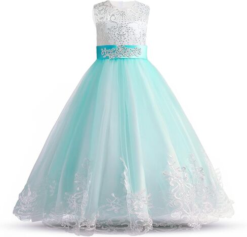 TTYAOVO Girls Embroidery Princess Dress Wedding Birthday Party Long Tail Prom Gowns in Kuwait