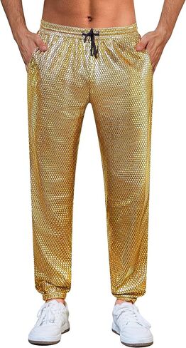 WULFUL Mens Metallic 70s Disco Costume Sequin Party Jogger Pants in Saudi Arabia