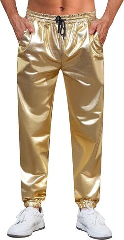 WULFUL Mens Metallic 70s Disco Costume Sequin Party Jogger Pants in Saudi Arabia