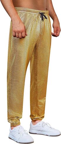 WULFUL Mens Metallic 70s Disco Costume Sequin Party Jogger Pants in Saudi Arabia