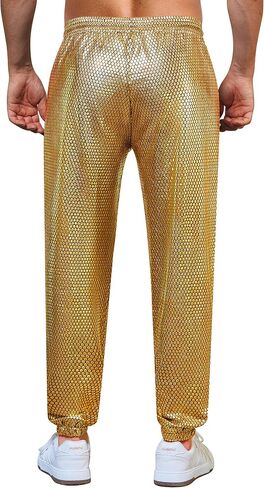 WULFUL Mens Metallic 70s Disco Costume Sequin Party Jogger Pants in Saudi Arabia