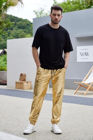 WULFUL Mens Metallic 70s Disco Costume Sequin Party Jogger Pants in Saudi Arabia