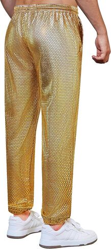 WULFUL Mens Metallic 70s Disco Costume Sequin Party Jogger Pants in Saudi Arabia