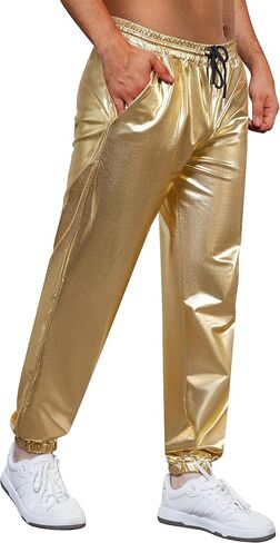 WULFUL Mens Metallic 70s Disco Costume Sequin Party Jogger Pants in Saudi Arabia