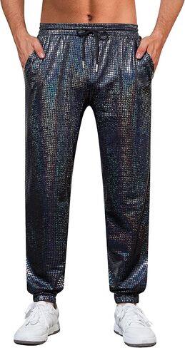 WULFUL Mens Metallic 70s Disco Costume Sequin Party Jogger Pants in Saudi Arabia