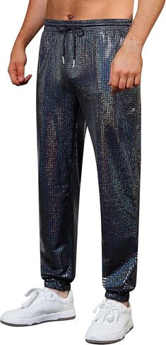 WULFUL Mens Metallic 70s Disco Costume Sequin Party Jogger Pants in Saudi Arabia