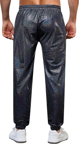 WULFUL Mens Metallic 70s Disco Costume Sequin Party Jogger Pants in Saudi Arabia